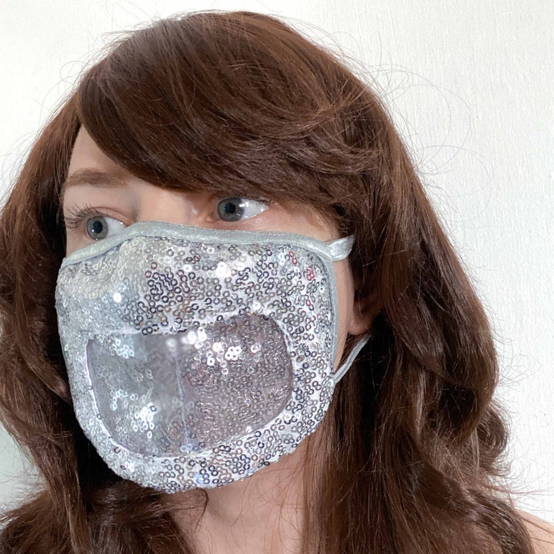 Bling Sequin Mask Clear Mouth Mask Anti Fog Reusable Shiny Etsy