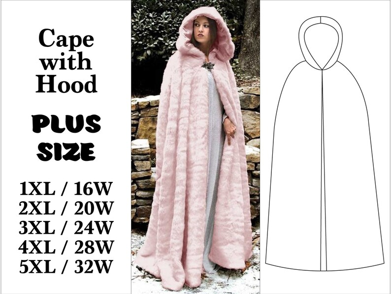 Cloak with Hood 1XL5XL PDF Sewing Pattern Plus Size Long Etsy