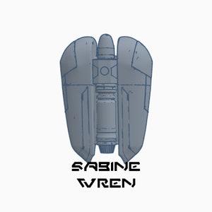 May include: A blue and gray illustration of a spaceship with the text "SABINE WREN" below it.