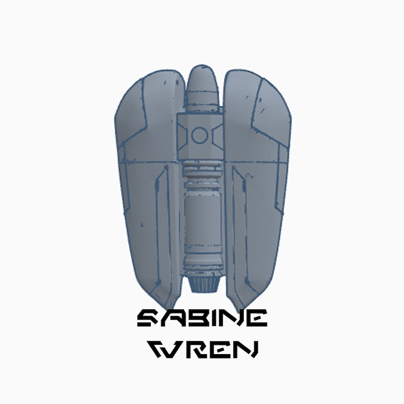 May include: A blue and gray illustration of a spaceship with the text "SABINE WREN" below it.