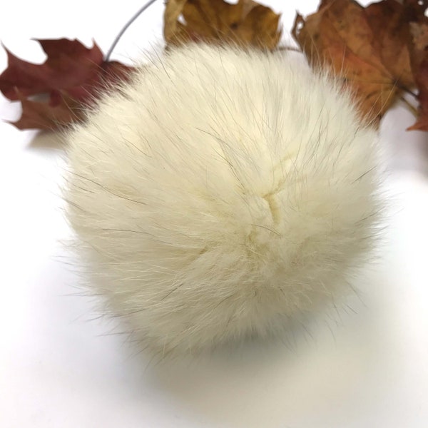 Pompon Blanc Cassé Véritable Fourrure De Renard