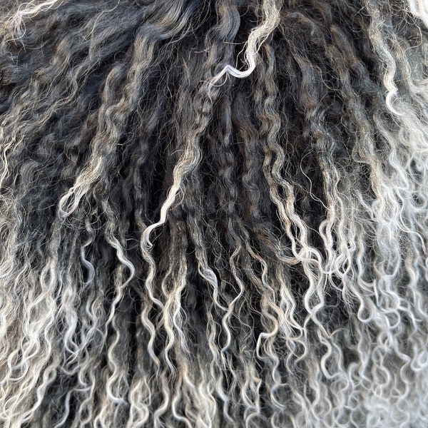 Black w White Tip Tibetan Curly Lamb Mongolian Soft Real Fur Doll Hair Reroot Wigs