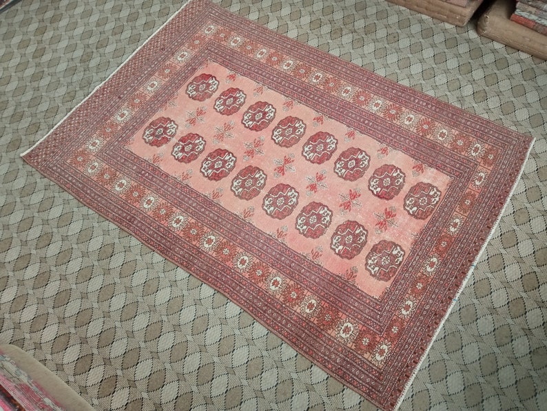 Pink Persian Rug 3.9x5.8ft,handmade rug,wool rug,living room rug,small persian rug,oriential rug,tribal rug,home decor,bohemian rug,boho rug