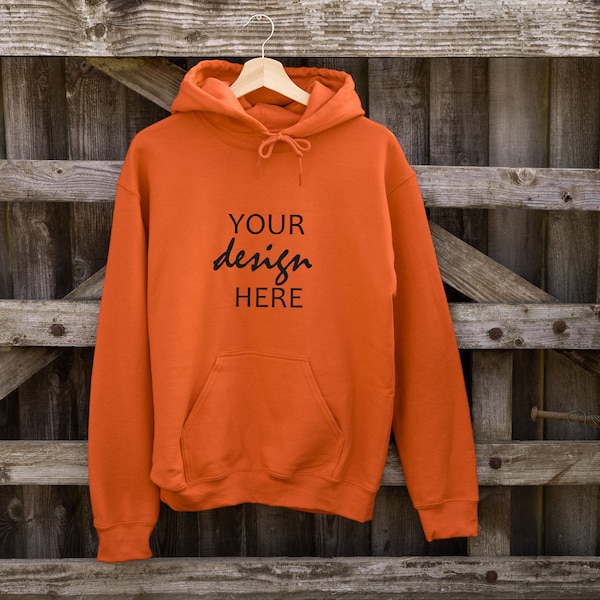 Orange Hoodie Mockup Gildan 18500 Mockup Gildan Hoodie Mockup Rustic Farmhouse Fall Stock Photography SVG Mockup JPG Digital Download