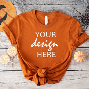 Jesienna Bella Canvas 3001 Koszulka Mockup Jesienny T-shirt Mockup Makieta Halloween Mock-up Jesienny T-shirt z dynią Mock Up Cricut JPG Pobieranie cyfrowe