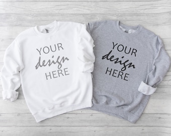 Couples White Sport Grey Sweater Mockup Gildan 18000 Mockup Sweatshirt Mockup Stock Mr Mrs His Hers SVG Mock JPG Digital Download