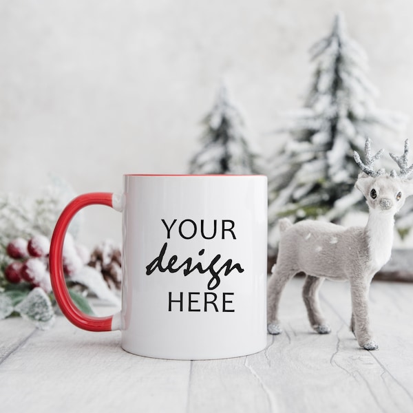 Red Handle Coffee Cup Mock up Mug Mockup Christmas Mockup Styled Stock Photo Winter Mug Holiday Glass Mock Up JPG Digital Download