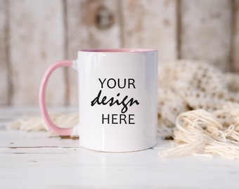 Valentine's Day Pink Handle Mug Mock ups Coffee Cup Mug Mockup Styled Stock Rustic Country Mug Valentines Gift Mock Up, JPG Digital Download