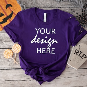 Koszulka Team Purple Bella Canvas 3001 Mockup Koszulka jesienna Mockup Mockup Halloween Mock-up Jesienna koszulka z dynią Mock Up JPG Pobieranie cyfrowe