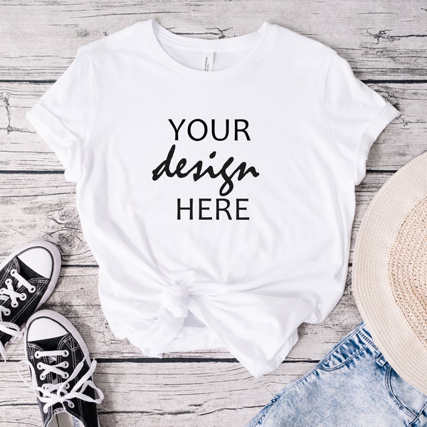 White Bella Canvas 3001 Tshirt Mock up T-shirt Rolled Sleeve Shirt Mock Up Styled Stock Photo mockup SVG Mock Up