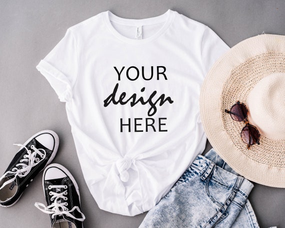 Bella Canvas Mockup White Tee Mock up T-shirt Rolled Sleeve Shirt Mock Up  Background Mockup, Styled Stock Photo Flat Lay Mock Up JPG Digital
