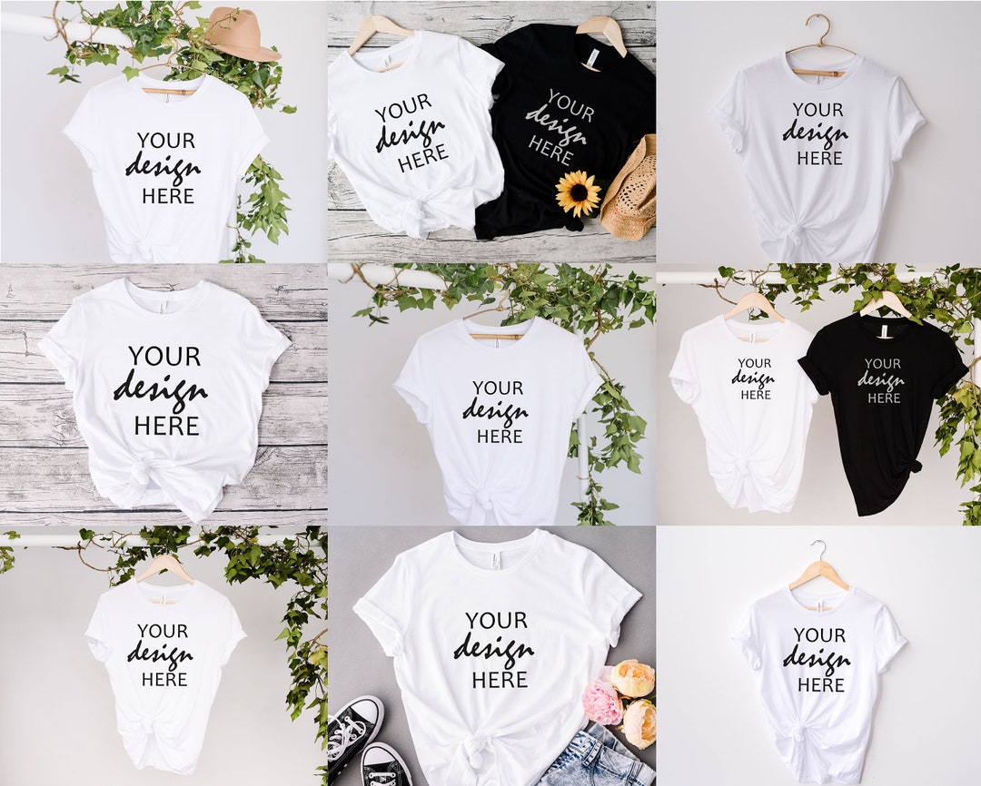 9 X White Bella Canvas 3001 Shirt Mockups White T Shirt Mock up T-shirt ...