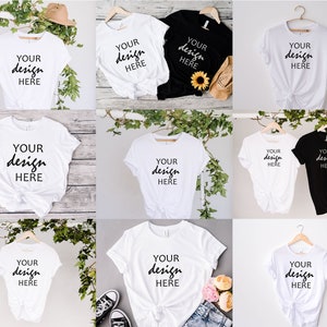 9 x Bianco Bella Canvas 3001 Camicia Mockups Bianco T Shirt Mock Up T-shirt Mockup Tee Mock-up Stile Stock Photo Flat Lay Mock Up JPG