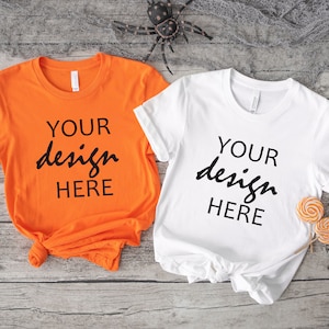 Koszulka Pary Pomarańczowy Bella Płótno 3001 Mockup Jesień T-shirt Mock Up Halloween Mock-up Jesień Dynia Tee Mock Up Cricut JPG Pobieranie Cyfrowe