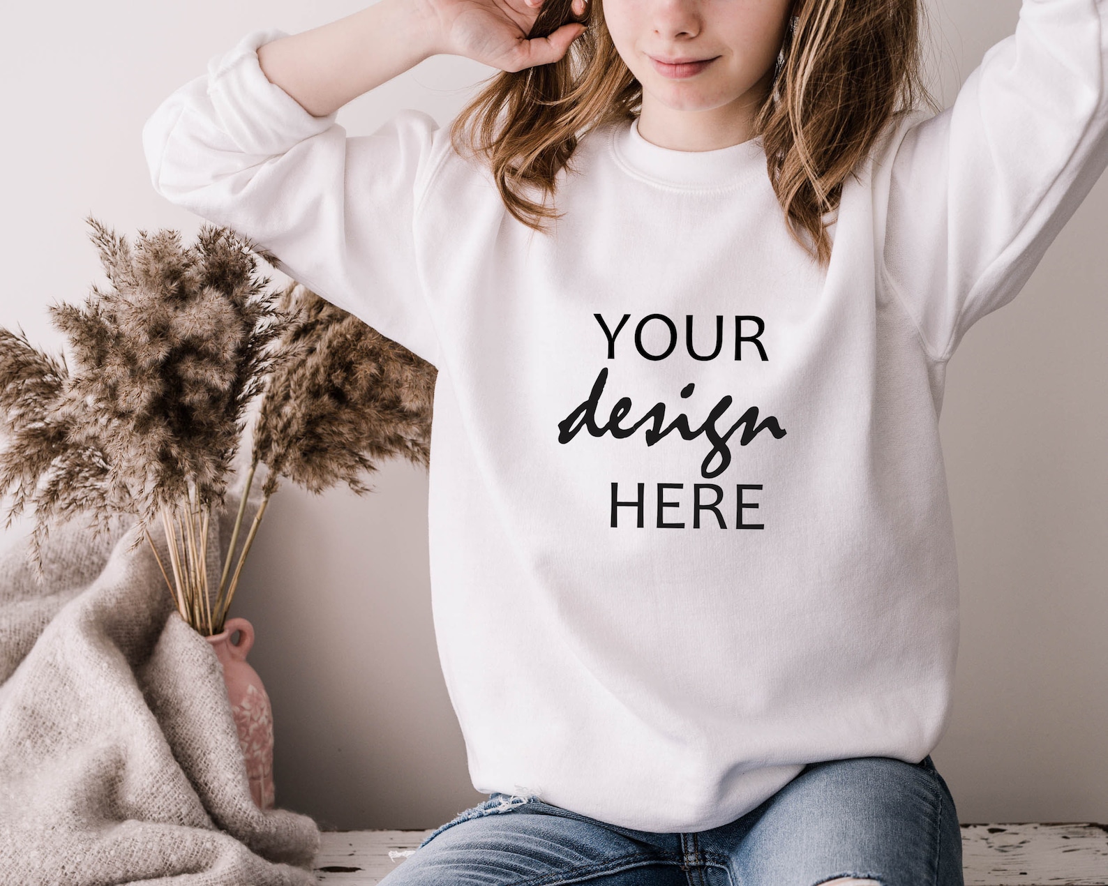 White Sweater Mockup Gildan 18000 Mockup Gildan White Etsy UK