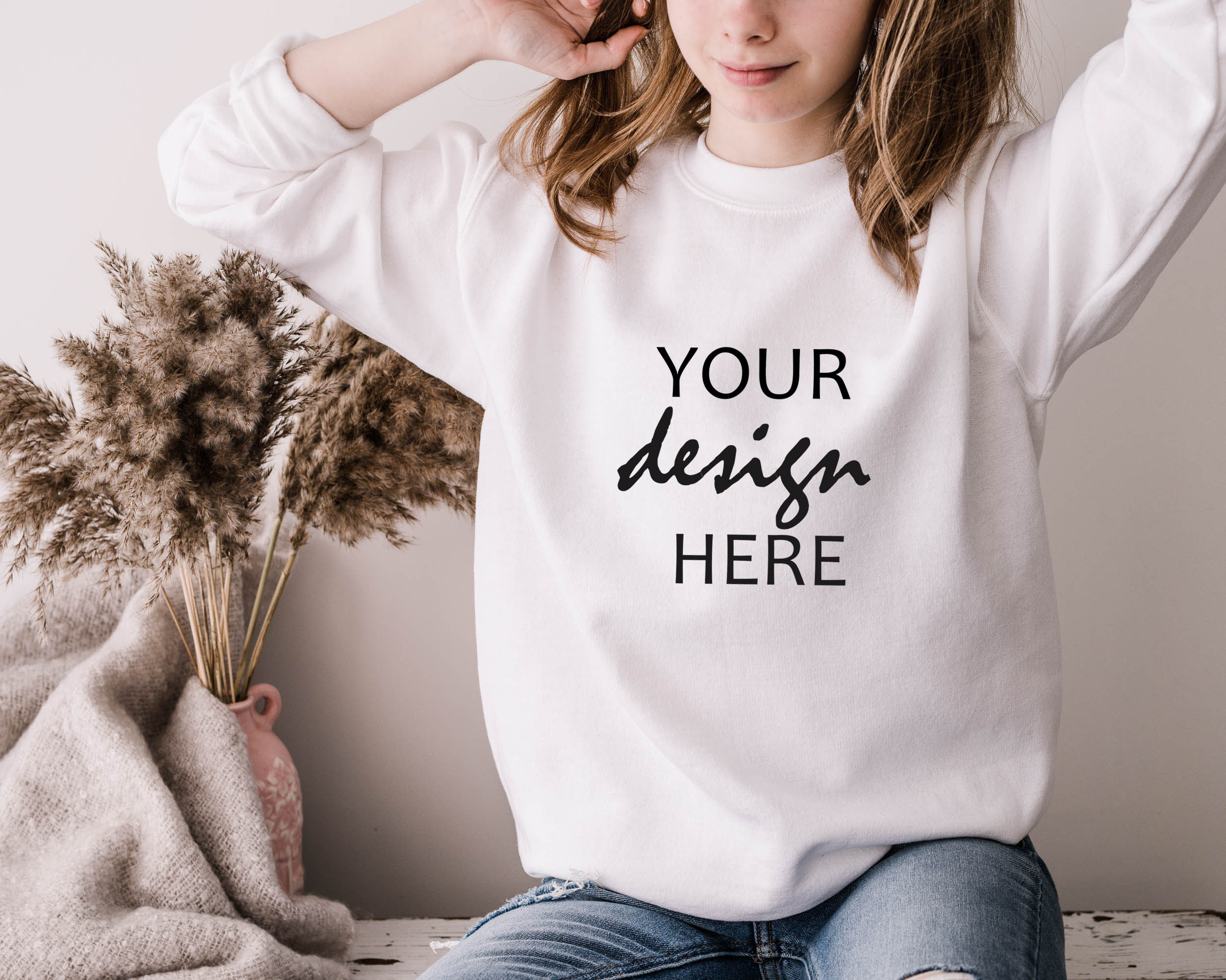 White Sweater Mockup Gildan 18000 Mockup Gildan White - Etsy UK