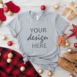 Athletic Heather Bella Canvas 3001 Mockup T-shirt świąteczny Mockup T-shirt Szary świąteczny T-shirt Mockup Sublimacja Mockup SVG Mock Up