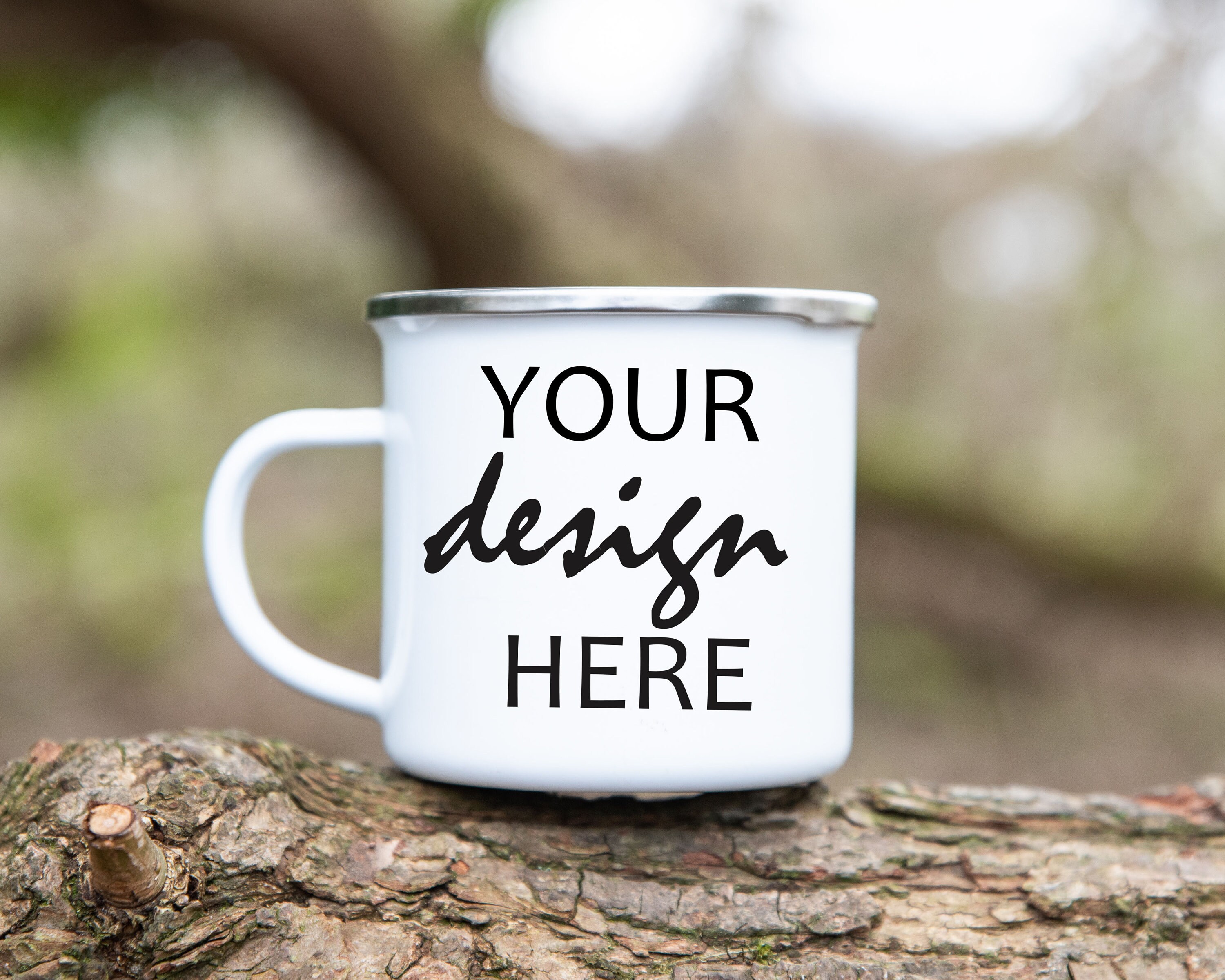 White Enamel Camping Cup Mockups Coffee Cup Mug Mock up Stock Photo Forest Mug Hot chocolate Outdoor Vacation JPG Digital Download