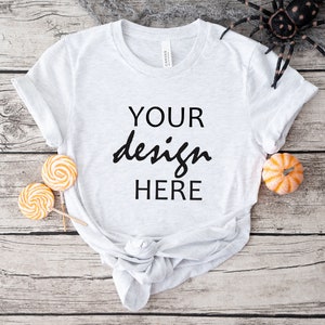 Ash Grey Bella Canvas 3001 Shirt Mockup Jesień T-shirt Mock Up Mockup Halloween Mock-up Jesień Dynia Tee Mock Up Cricut JPG Pobieranie cyfrowe