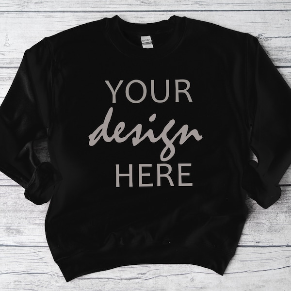 Black Sweater Mockup Gildan 18000 Mockup Gildan Black Sweatshirt Mockup Model Mockup Jumper Stock Photo SVG Mockup JPG Digital Download