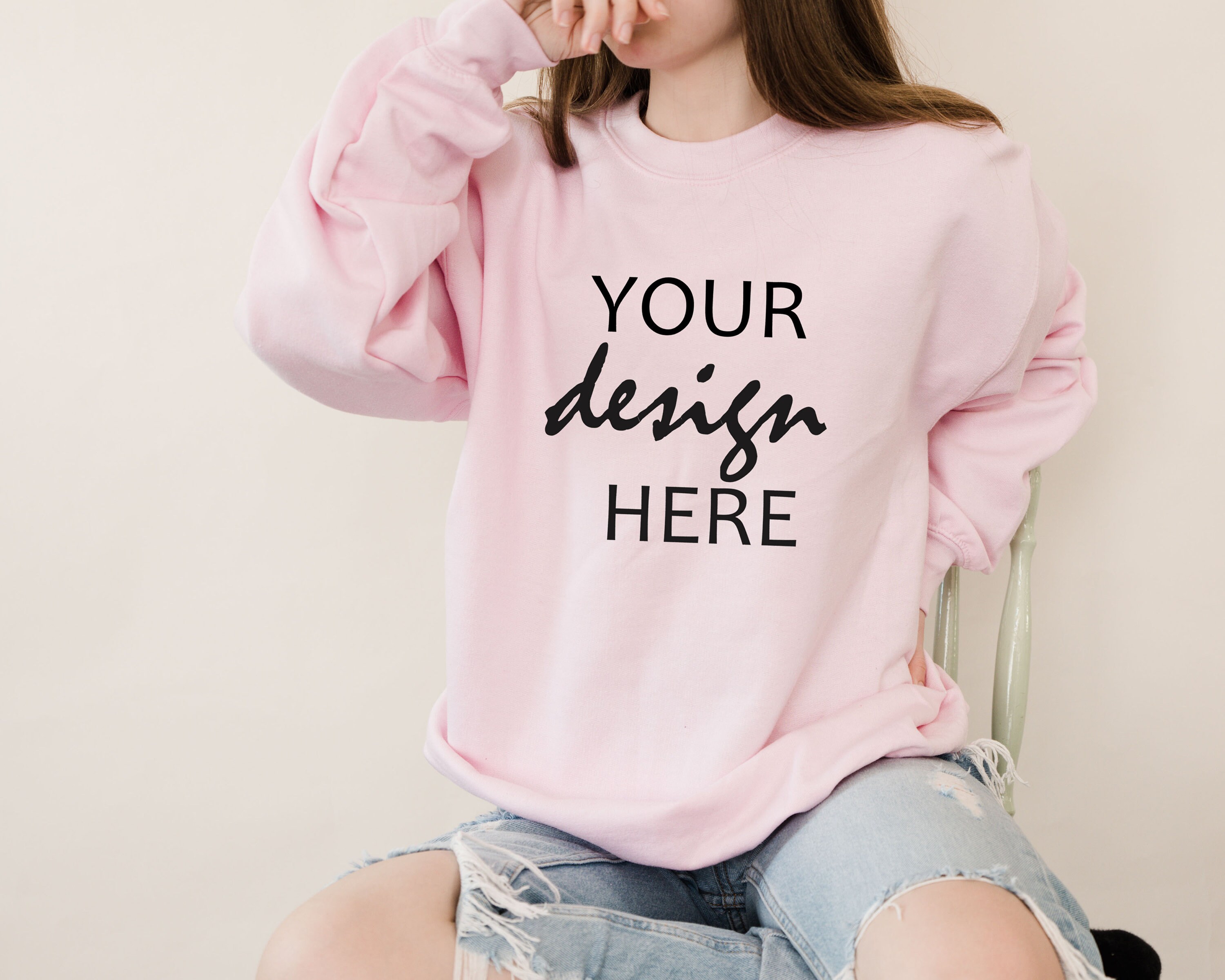 Pink Sweater Mockup Gildan 18000 Mockup 