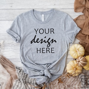 Athletic Heather Grey Bella Canvas 3001 Shirt Mockup Jesienny T-shirt Mock Up Halloween Mock-up Jesienny T-shirt z dyni Mock Up JPG Pobieranie cyfrowe