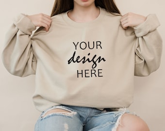 Sand Sweater Mockup Gildan 18000 Mockup Gildan Sweatshirt Mockup Model Mockup Stock Photography SVG Mockup JPG Digital Download