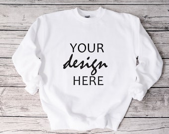 White Sweater Mockup Gildan 18000 Mockup Gildan White Sweatshirt Mockup Model Mockup Stock Photography SVG Mockup JPG Digital Download