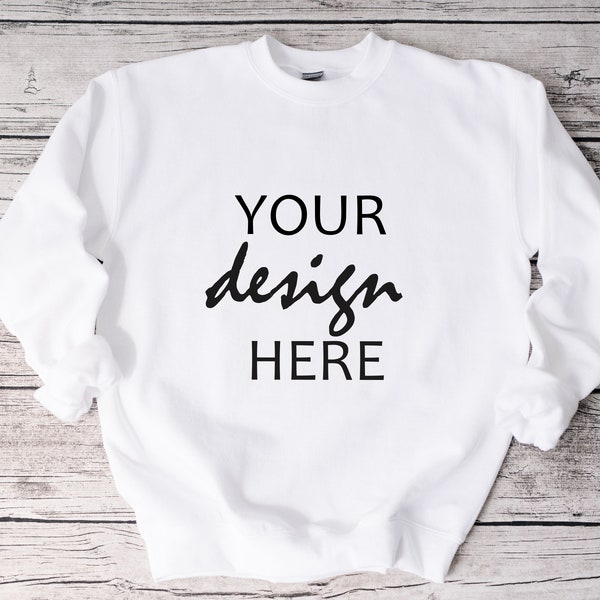 White Sweater Mockup Gildan 18000 Mockup Gildan White Sweatshirt Mockup Model Mockup Stock Photography SVG Mockup JPG Digital Download