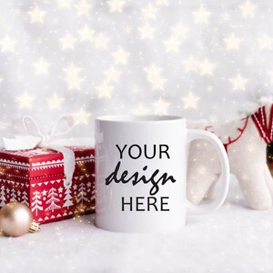 Blank White Christmas Coffee Cup Mockup Mug Mockup Styled Stock Photography, Winter Mug Photo Graphic Design Mock Up, JPG Digital Download