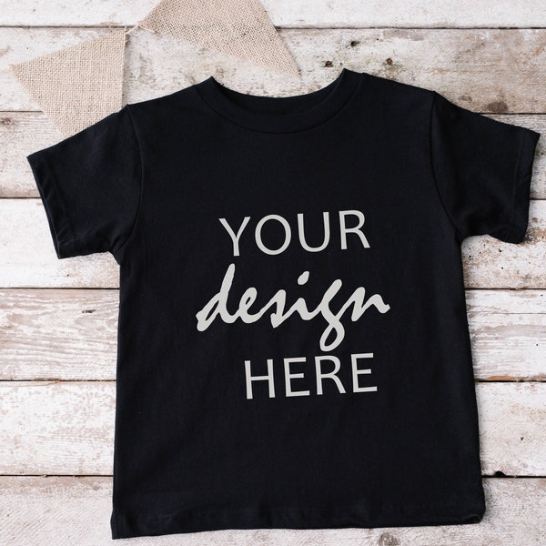 Bella Canvas Kids Shirt Mockup 3001T Black T-shirt Mock Up Toddler Mockup Rustic Wood Background Digital Download Jpg Kids Tee Mock Up