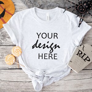 Ash Grey Bella Canvas 3001 Shirt Mockup Jesień T-shirt Mock Up Mockup Halloween Mock-up Jesień Dynia Tee Mock Up Cricut JPG Pobieranie cyfrowe
