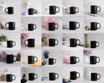 60 Black Mug MockUps Coffee Cup Mock up Bundle modern Mock Up Photograph Styled Stock Photo Template Coffee Cup Mockup JPG Digital Download