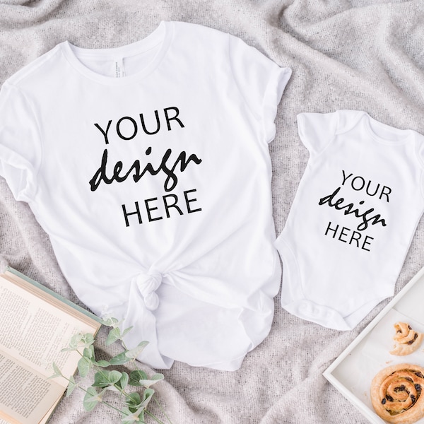 Bella Canvas 3001 Mockup White Tshirt Mockup Mommy & Me Mock Up Mockup Mama Me Baby Bodysuit Mockup Styled Stock Photo Flat Lay JPG Digital