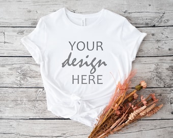 White Bella Canvas 3001 Shirt Mockup White T Shirt Mock Up T-shirt Mockup Tee Mock-up Rustic Styled Stock Photo Mock Up JPG Digital Download