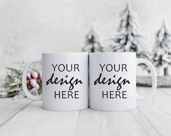 His and Hers Coffee Mug Mockup, Couples Coffee Cups, Mugs Mockup, Two Coffee Cups Christmas Wedding Styled Stock Photo, JPG Digital Download