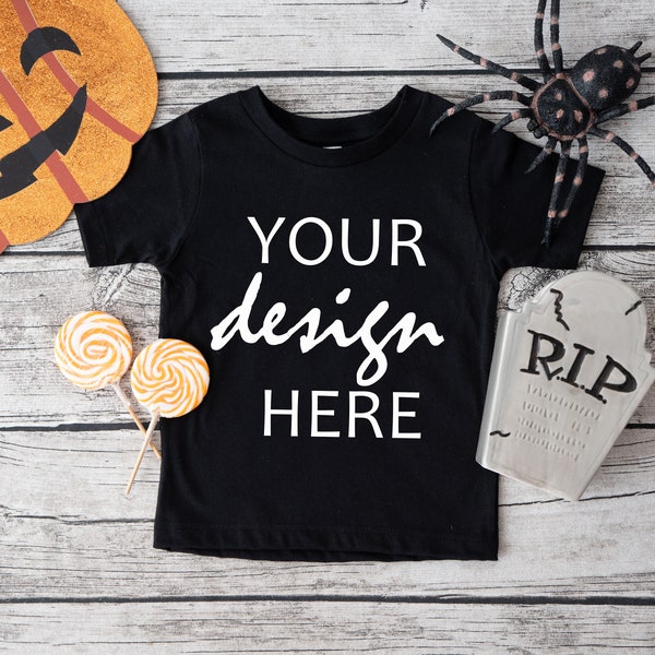 Kids Bella Canvas Shirt Mockup Black T-shirt Mock Up Toddler Halloween Mock-up Autumn Pumpkin Baby Kids Tee Mock Up JPG Digital Download