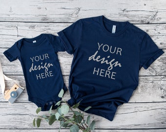 Navy Mama and Me Mockup Bella Canvas 3001 Mockup Tshirt Mockup Mommy & Me Mock UpMama Me Baby Bodysuit Mockup Styled Flat Lay JPG Digital
