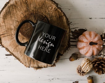 Black Cup Mockup Fall Mockup Halloween Coffee Cup Mug Mock up Stock Photo Autumn Hot chocolate Outdoor Mock Up JPG Digital Download