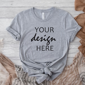 Athletic Heather Grey Bella Canvas 3001 Shirt Mockup Fall T-shirt Mock Up Rustic Autumn Pumpkin Tee Mock Up Cricut JPG Digital Download