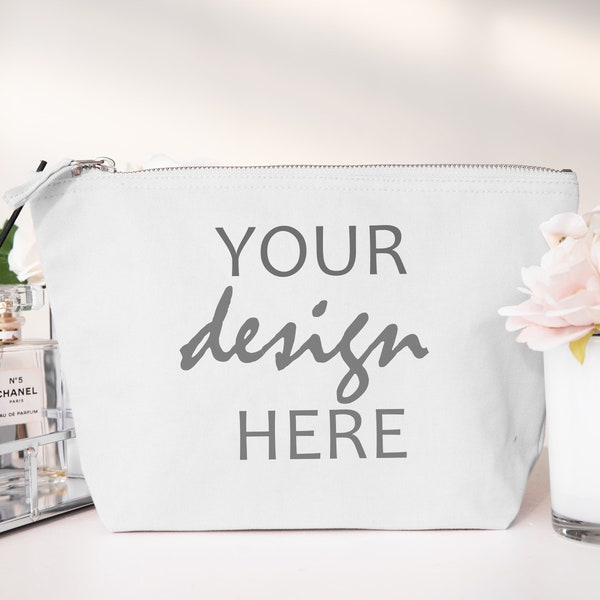 Grey Cosmetic Bag Mockup Wash Bag Mock-up Wedding Styled Stock Photo Make up Bag mockup Canvas Bag mockup Purse mockup JPG Digital Download