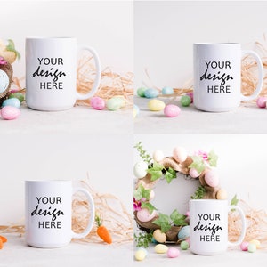 4 x Easter Mug Mockup 15oz Coffee Cup Mock up Stock Photography Mug Photo Graphic Design Mock Up SVG Mockup Cricut JPG Digital Download