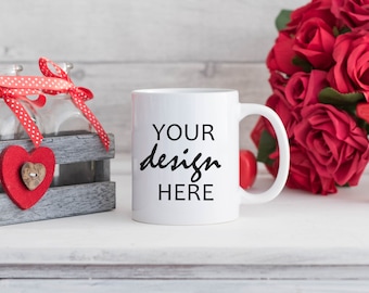 5 x Valentines Day Mock ups Coffee Cup Mug Mockup - Styled Stock Photography, Mug Valentines Gift Mock Up, JPG Digital Download