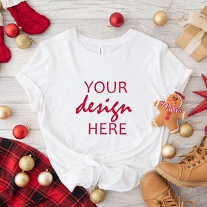 Christmas Bella Canvas Shirt Mockups Festive White T-shirt Mock Up Mockup Holiday Styled Mockup Digital Download Jpg Tee Mock Up
