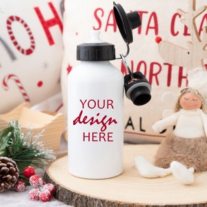 Christmas 500ml Water Bottle Mockup Sports Cap Drink Bottle Mock up Stock Photo Kids Refillable Water Bottle JPG Digital Download