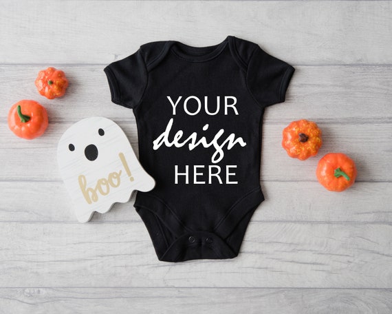 Baby Vest Mockup Black Baby Bodysuit Halloween Mock up Fall Onesie