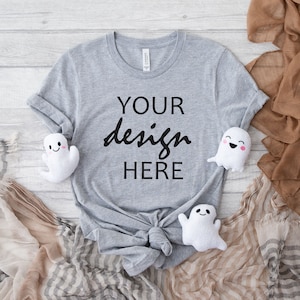 Athletic Heather Grey Bella Canvas 3001 Shirt Mockup Jesienny T-shirt Mock Up Halloween Mock-up Jesienny T-shirt z dyni Mock Up JPG Pobieranie cyfrowe