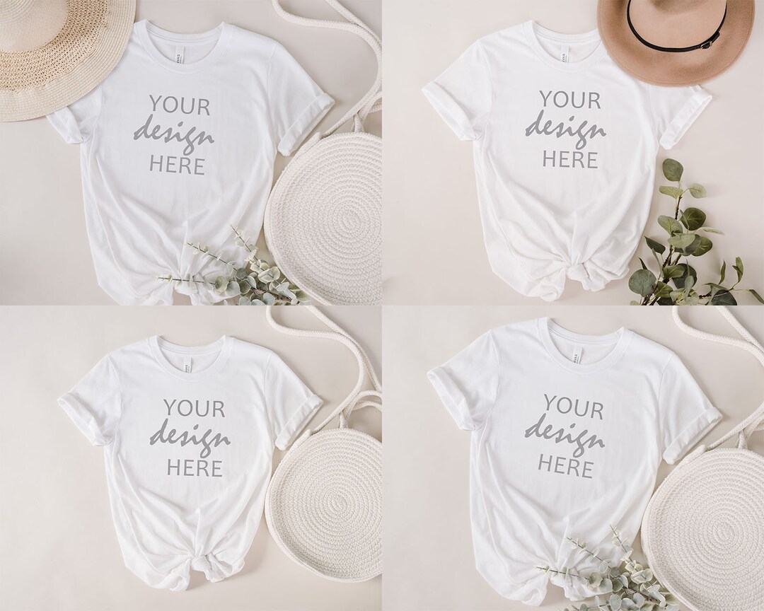 4 X Bella Canvas White Shirt Mock up Rolled Sleeve T-shirt Mock up Tee ...