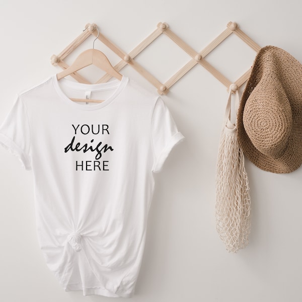 White Bella Canvas 3001 Tshirt Mock up T-shirt Rolled Sleeve Shirt Mock Up Styled Stock Photography Sublimation mockup SVG Mock Up