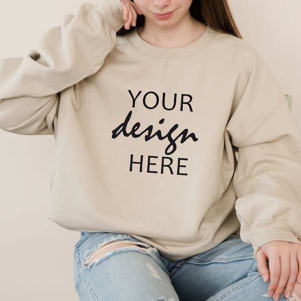 Sand Sweater Mockup Gildan 18000 Mockup Gildan Sweatshirt Mockup Model Mockup Stock Photography SVG Mockup JPG Digital Download